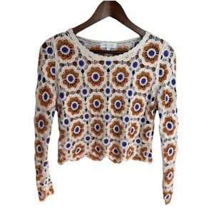 Crochet Boho Long Sleeve Crop Top Floral Rebellion Again Nordstrom Brand Small